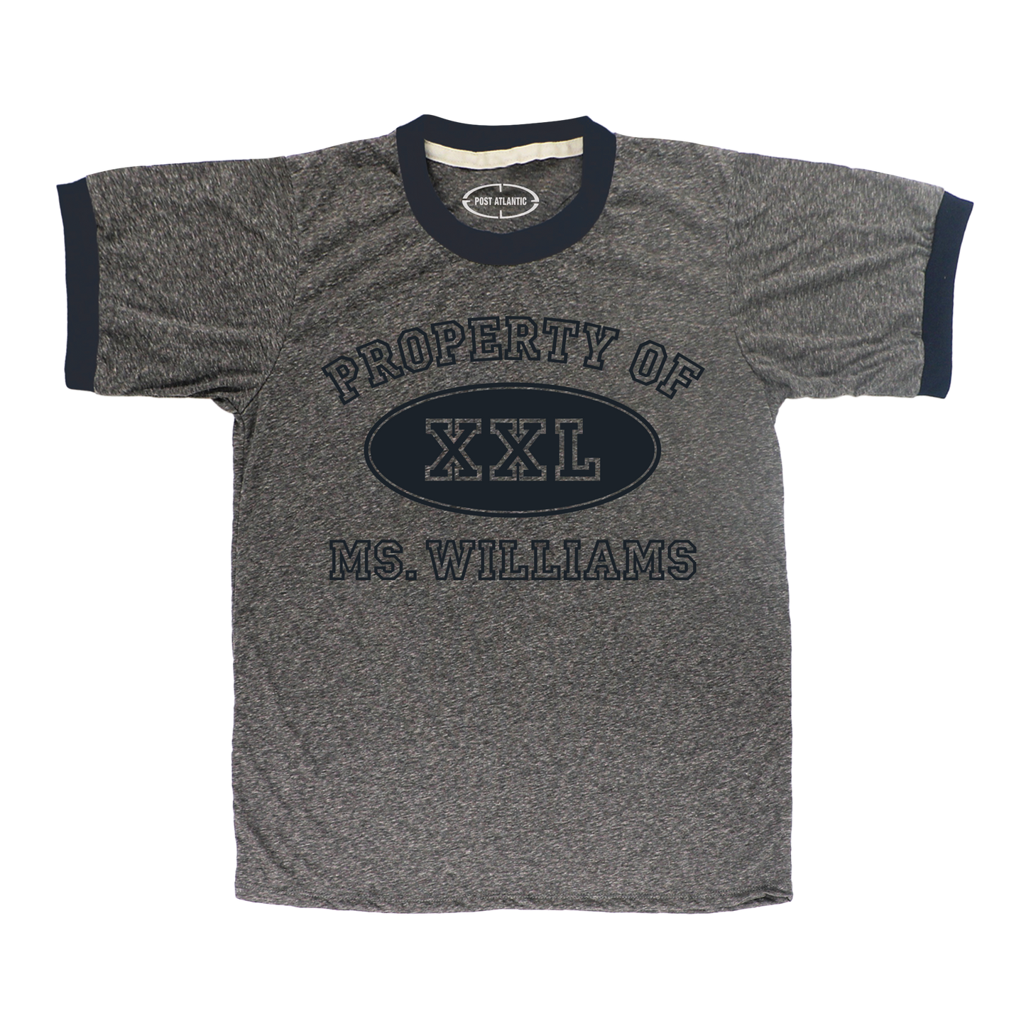 Property of Ms. Williams - ヘザーグレーネイビーリンガーTシャツ