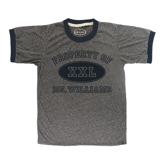 Property of Ms. Williams - ヘザーグレーネイビーリンガーTシャツ